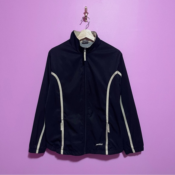 Nike Jacket Women’s Large Black‎ Tan Cinched Vintage Y2K Early 2000s Windbreaker - Picture 5 of 10